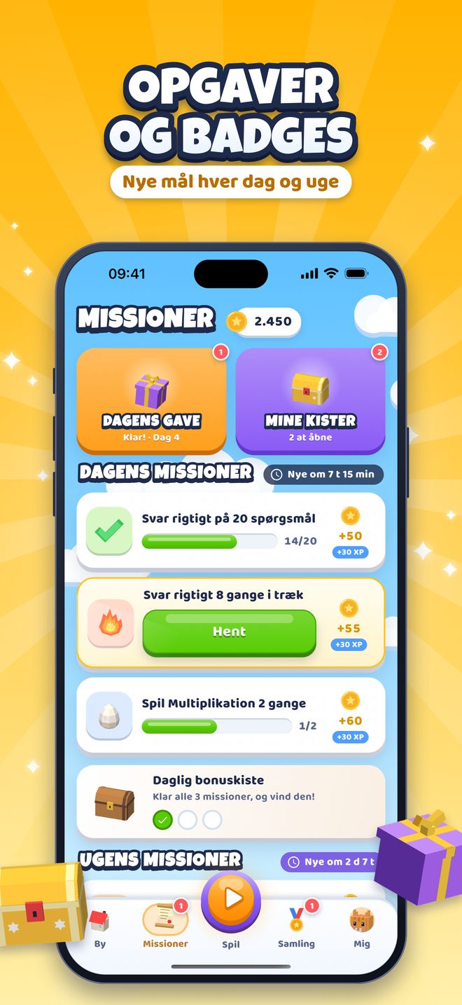 Opgaver og badges: Nye mål hver dag og uge