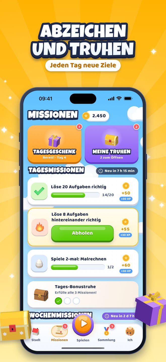 Abzeichen und Truhen: Jeden Tag neue Ziele