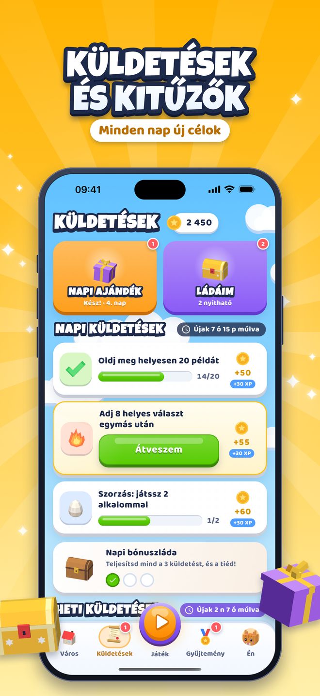Küldetések és kitűzők: Minden nap új célok