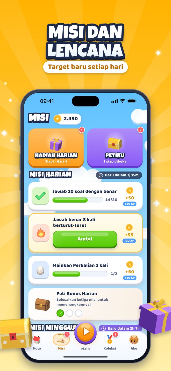 Misi dan lencana: Target baru setiap hari
